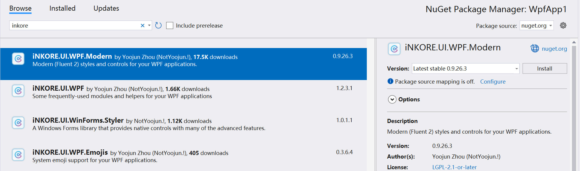 Browse NuGet packages