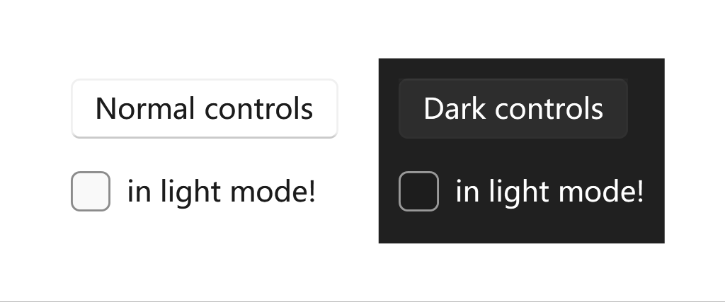 Dark controls in light mode