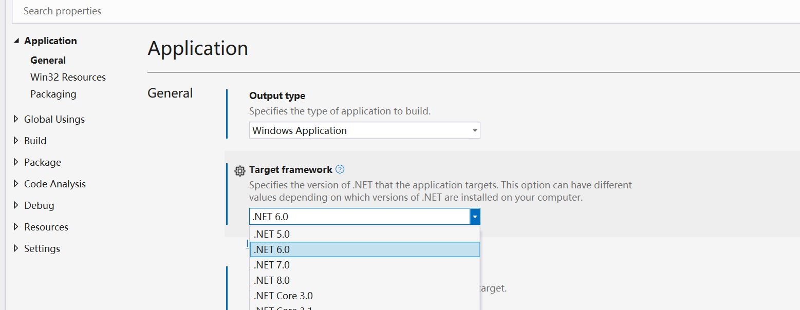 Set target framework in project proeprties