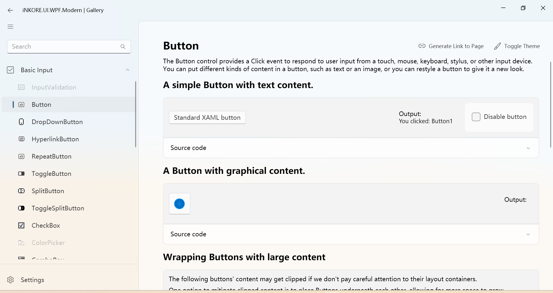Button Page in light mode