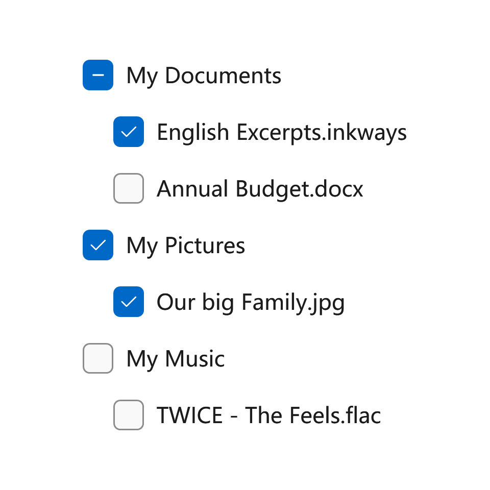 Check boxes used to show a mixed choice